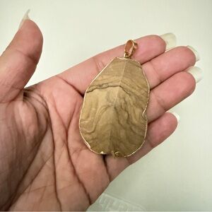 Natural Stone Pendant with Gold Trim big rock brown